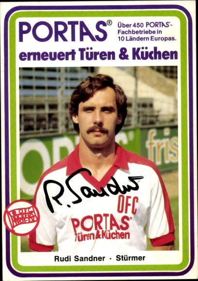 Karta autograf piłkarza Rudiego Sandnera, Kickers Offenbach, autograf