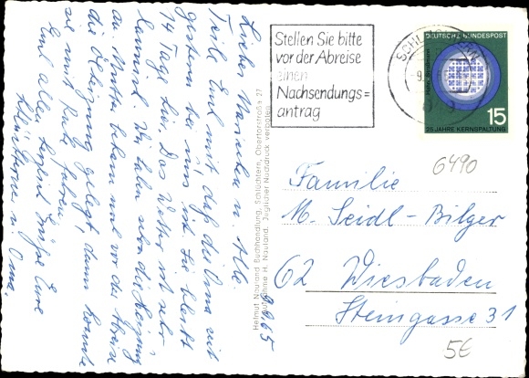 Postcard Schluechtern in Hessen, district office, honorary cemetery, partial view, Ev. Cemetery of honor, railway station