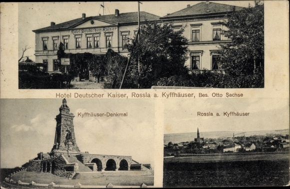 Ak Roßla Südharz am Kyffhäuser, Hotel Deutscher Kaiser, Bahnhofstrasse, Kyffhäuser Monument