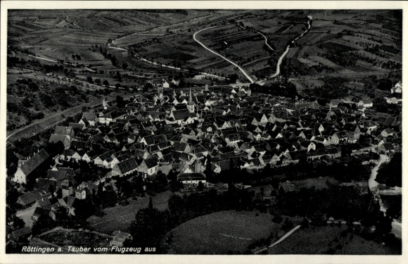 Postcard Röttingen an der Tauber Lower Franconia, aerial view of Röttingen, many roofs, landscape, hü