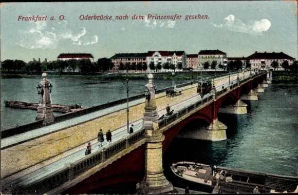 Postcard Frankfurt an der Oder, bridge over the Oder, Prinzenufer, view, city view