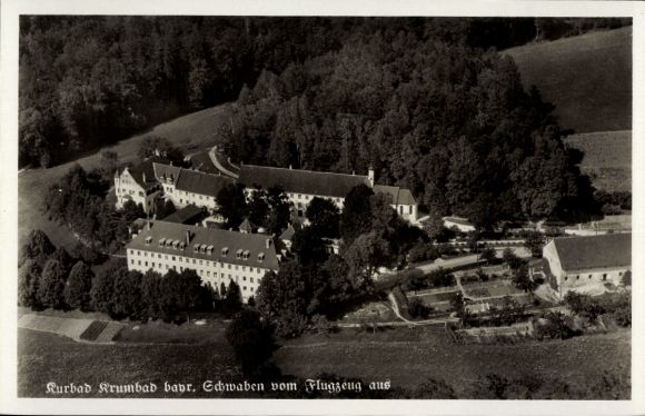 Postcard Krumbach Schwaben, aerial photograph of spa town Krumbad, Bavarian Swabia