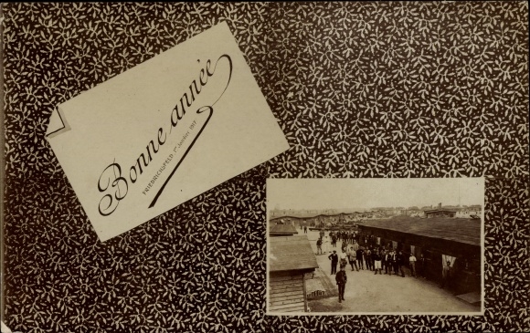 Passepartout Foto Ak Friedrichsfeld Voerde am Niederrhein, Glückwunsch Neujahr, Kriegsgefanenenlager