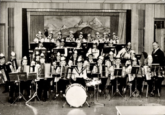 Postcard Altmorschen Morschen Hessen, children's band Staske, musical instruments