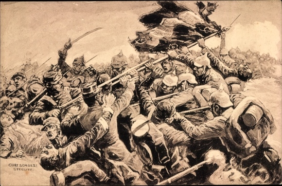 Artist PC Schulz Steglitz, Curt, conquest of a French flag near Luneville, I. WW