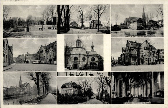 Ak Telgte in Westfalen, Genadekapel, Hotel Althaus, Propsteikirche, Marienheim, stadhuis