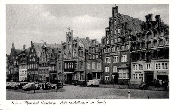 Postcard Lüneburg in Lower Saxony, Old Gabled Houses, Moorbad Sande, Architecture