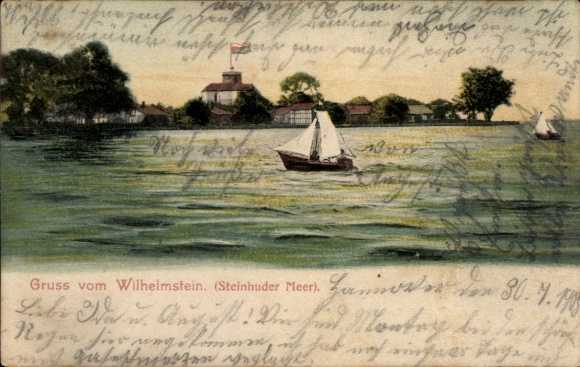 Postcard Steinhude Wunstorf in Lower Saxony, Wilhelmstein in the Steinhuder Meer, painting with sailboat, W