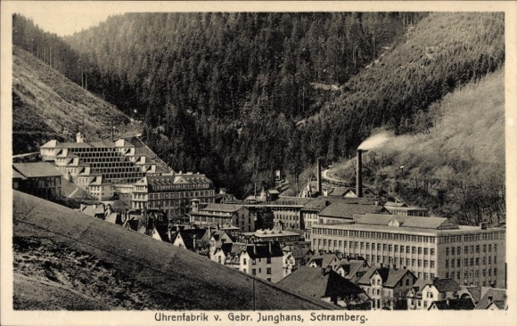Postcard Schramberg in the Black Forest, watch factory v. Gebr. Junghans
