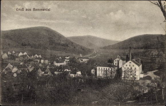 Postcard Bammental in the Rhein-Neckar district, panoramic view of the place, factory