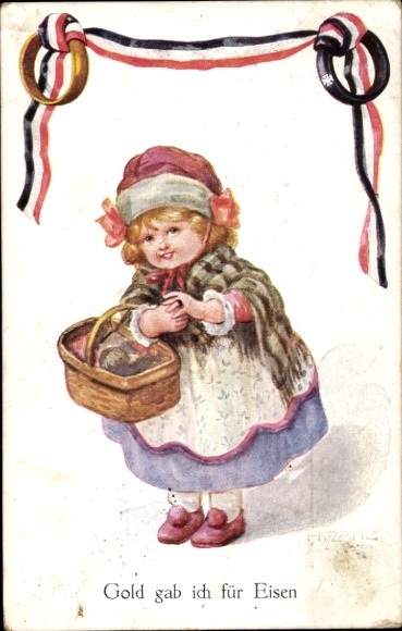 Artist Postcard Zahl, H., I gave gold for iron, girl, patriotism