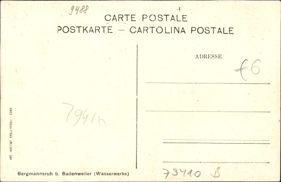 Postcard Badenweiler in the Breisgau district of the Upper Black Forest, Bergmannsruh waterworks