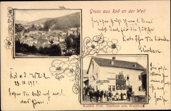 Ak Rod an der Weil Weilrod im Taunus, keizerlijk postkantoor, Gasthaus zum Weilthal, postkoets