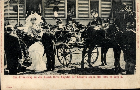 Ak Gera in Thüringen, Besuch Ihrer Majestät der Kaiserin am 8. Mai 1905, Kutsche
