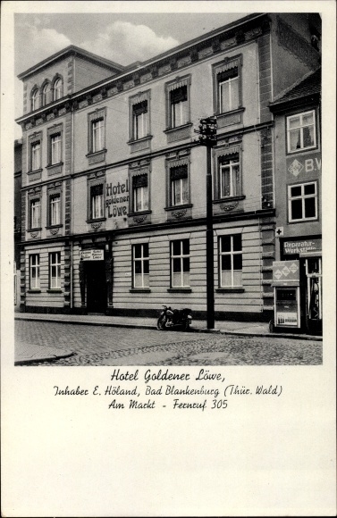 Postcard Bad Blankenburg in Thuringia, Hotel Goldener Löwe, on the market