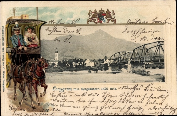 Embossed Passepartout PC Lenggries in Upper Bavaria, Panorama with Geigerstein