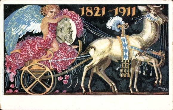 Postal stationery artist Postcard Diez, M., Prince Regent Luitpold of Bavaria, 1821 to 1911, carriage