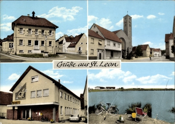 PC Sankt Leon Rot Roth in Baden, post office, church, angler, bicycle