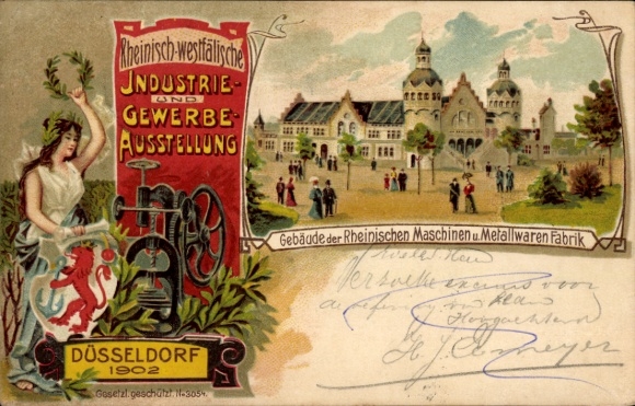 litho Düsseldorf am Rhein, industriële en commerciële tentoonstelling 1902, Rheinische Metallwarenfabrik