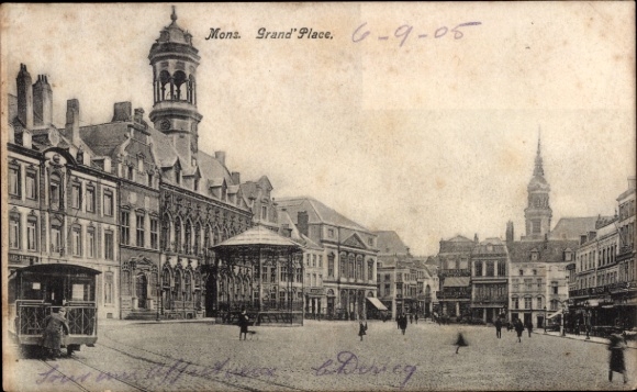 PC Mons Wallonia Hainaut, Mons. Grand'Place, architecture, people on the square, from 1905