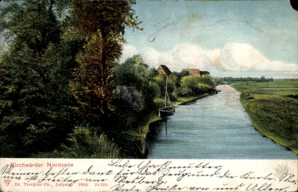 Postcard Hamburg Bergedorf Kirchwerder, river view, north side