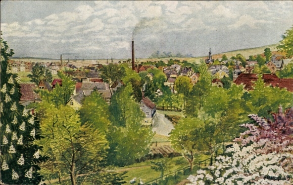 Artist Postcard Steinpleis Werdau in Saxony, general view