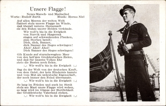 Song KP Nasza flaga, żołnierz piechoty morskiej z lornetką, Kriegsmarine, Herms Niel