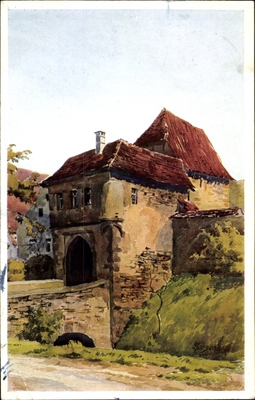 Artist Postcard Marschall, J., Iphofen Lower Franconia, Mainbernheimer Tor