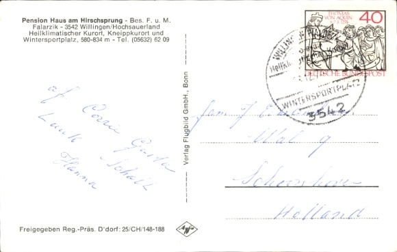 Postcard Willingen in the Upland Hochsauerland Waldeck Hesse, Pension Haus am Hirschsprung, healing climatic