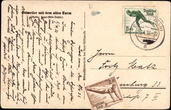 Postcard Ottweiler in Saarland, houses with an old tower
