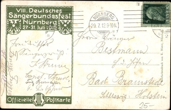 Coat of arms artist PC Schmidt, C., Nuremberg, 50th anniversary of the German Singers&#39; Association 1912, Singers&#39; Association Festival