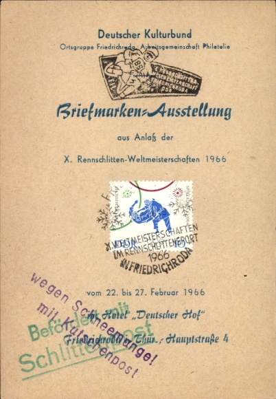 PC Friedrichroda, stamp exhibition X. Luge World Championships 1966, Deutscher Hof