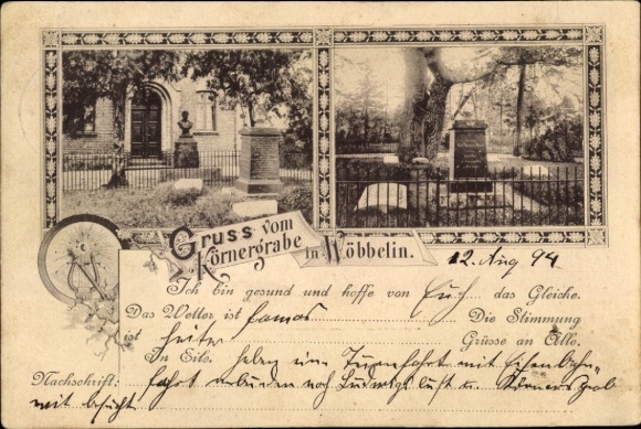 Precursor Postcard Wöbbelin in Mecklenburg, grave of Theodor Körner