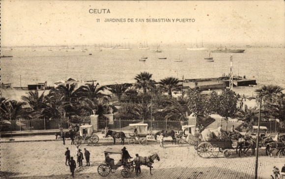 Ak Ceuta Spanien, San Sebastian Gärten und Hafen