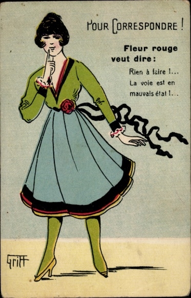Artist Postcard Griff, Pour correspondre, Fleur rouge veut dire Rien à faire
