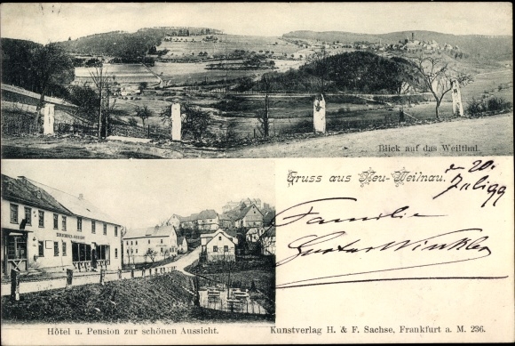 Postcard Neuweilnau Weilrod im Weiltal Taunus, hotel and pension for the beautiful view, view of the Weiltal
