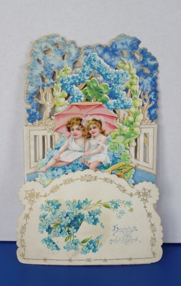 Backdrop card 3D wafer standee, congratulations, two children, umbrella, star from forget-me-not