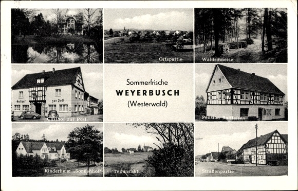 Postcard Weyerbusch Altenkirchen in Rhineland Palatinate, Pension Raiffeisen, Children's Home Sonnenhof, Inn