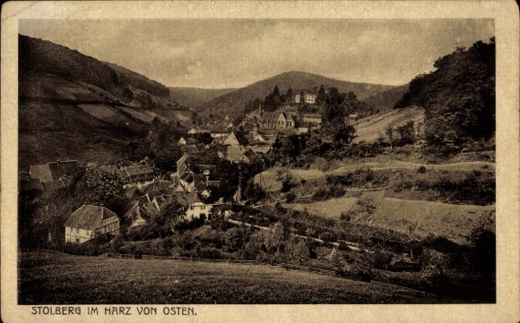 Postcard Stolberg in the Harz Mountains, view from the east to the town