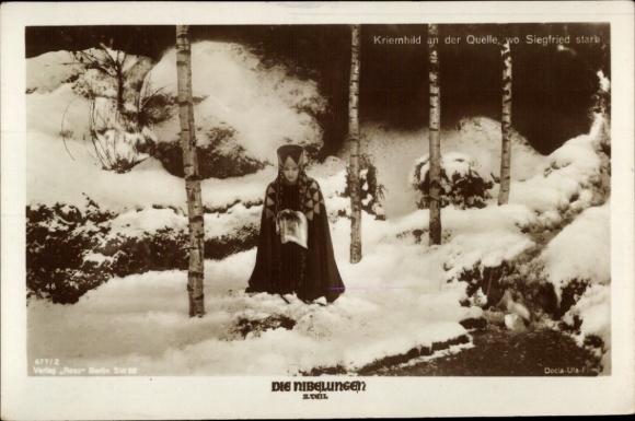 Postcard The Nibelungen, film scene, Kriemhild at the spring where Siegfried died, Ross 677/2