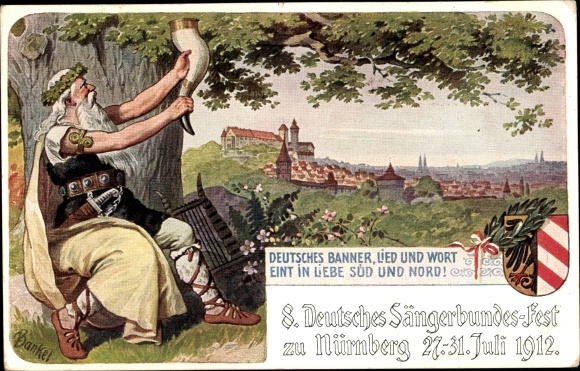 Postal stationery artist PC Bankel, Nuremberg in Middle Franconia, 8th German Singers&#39; Festival 1912