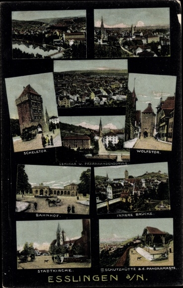 Ak Esslingen am Neckar, Teilansicht, Schelztor, Bahnhof