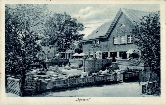 Postcard Burg Spreetal in Lusatia, state-of-the-art concert and ballroom, garden area, trees