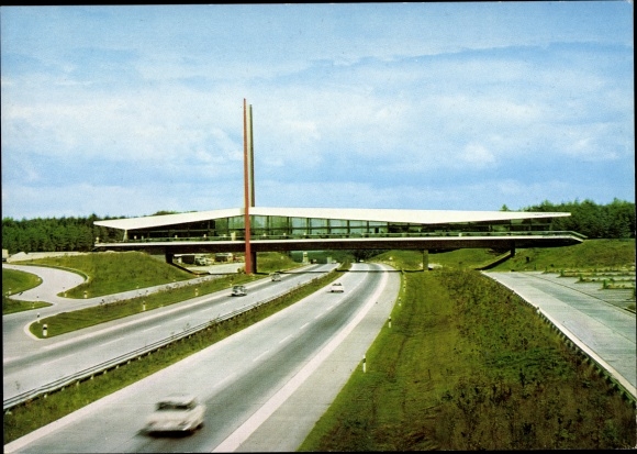 Postcard Nellinghof Neuenkirchen Vörden Lower Saxony, highway bridge rest house Dammer Berge, total view