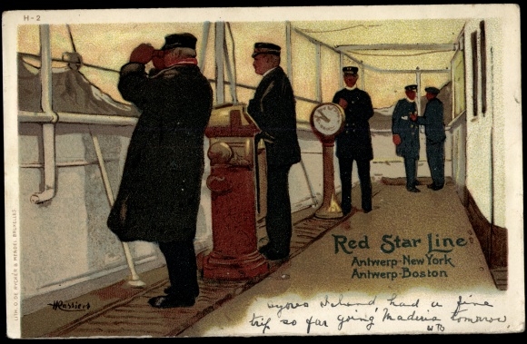 Kunstenaar litho Cassiens, H., Red Star Line, Steamers, Sailors
