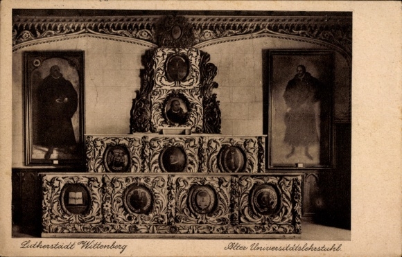 Postcard Lutherstadt Wittenberg, Old University Building, Portraits of Personalities, Architecture
