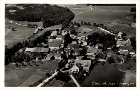 Postcard Ollarzried Ottobeuren in Upper Swabia, aerial photograph, Allgäu, 1939,