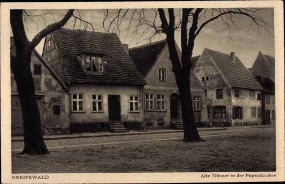 Postcard Greifswald in Mecklenburg-Western Pomerania, old houses, Papenstrasse