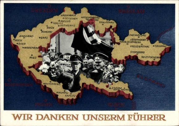 Postal stationery Postcard We thank our Führer, Sudetenland, Bohemia, Moravia, Hitler