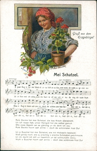 Song artist Postcard Schneider, Rud., Mei Schatzel, Erzgebirge, Wilhelm Vogel